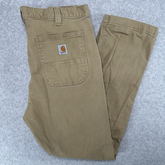 Carhartt Pants Mens 34x30 Dark Khaki Straight Fit Cotton Stretch Workwear 102821 - Picture 1 of 6